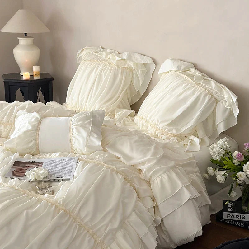Afralia™ Princess Style Lace Ruffled Bedding Set - 4Pcs