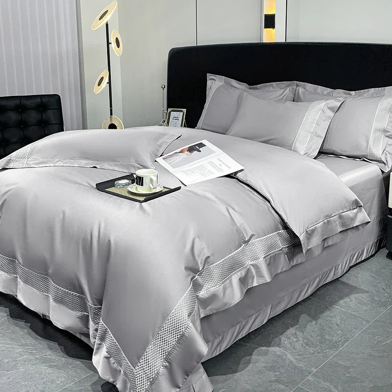 Afralia™ Luxury Embroidery Egyptian Cotton Bedding Set - Soft Silky Quilt Cover & Sheet