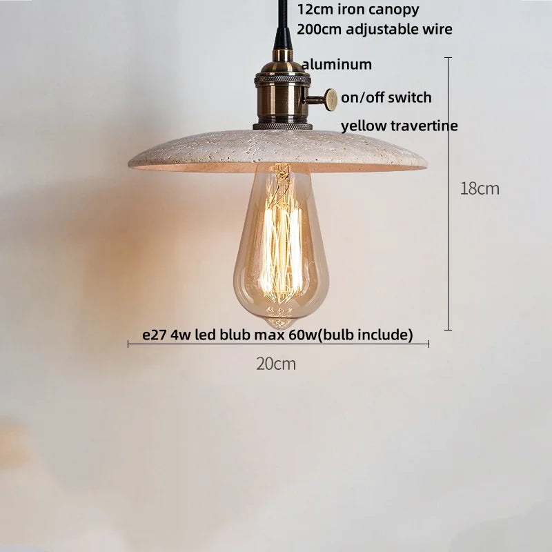 Afralia™ Yellow Travertine LED Pendant Light: Wabi Sabi Dining Room Decor