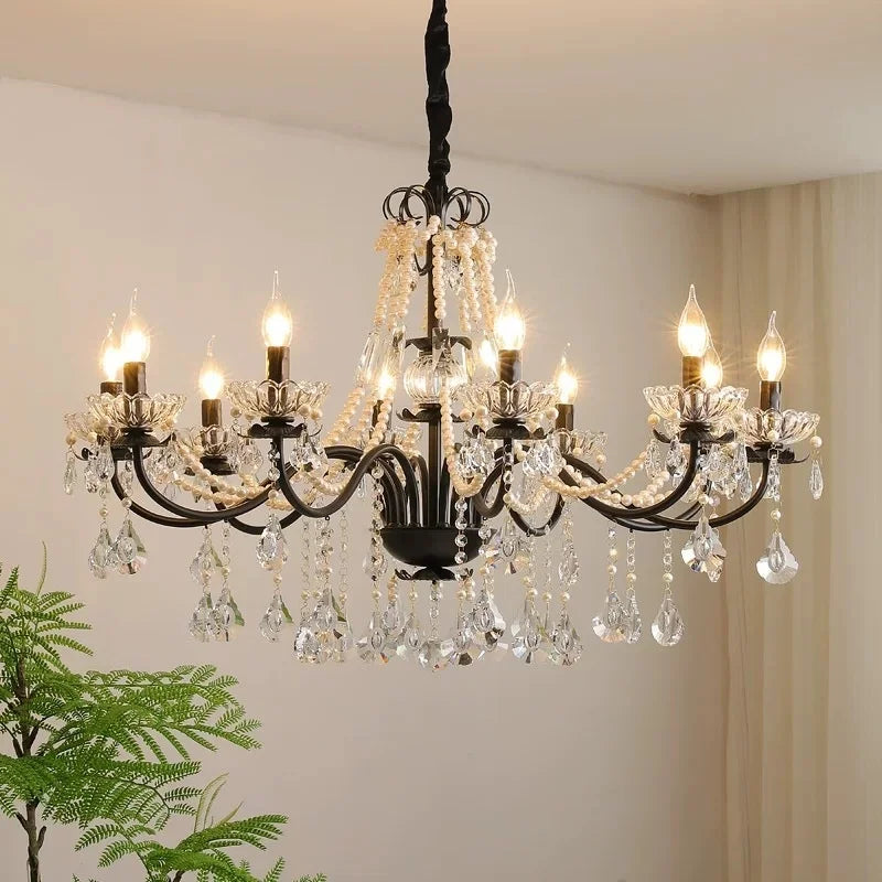 Afralia™ Black Crystal Chandelier Foyer Pendant Lights for Art Decor Luminarias