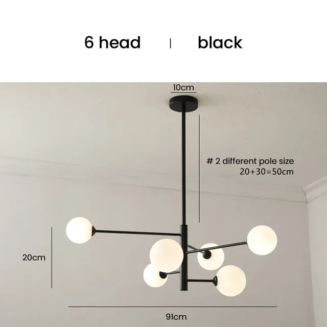 Afralia™ Elegant Black Gold Glass Ball LED Ceiling Chandelier for Home | Modern Pendant Lamp Lighting for Living Dining Bedroom