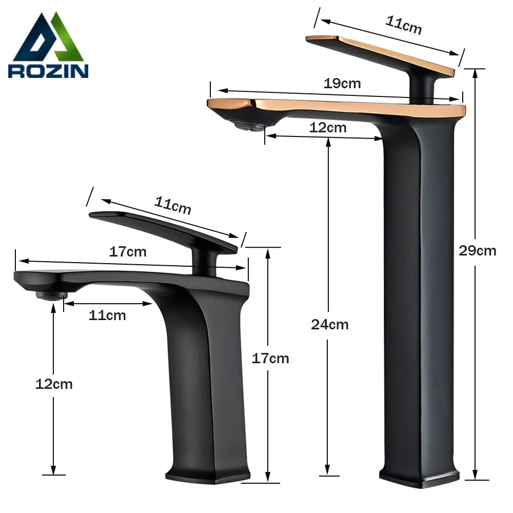 Afralia™ Black Rose Gold Basin Faucet: Modern Deck Mounted Sink Mixer Tap for Luxury Bathrooms