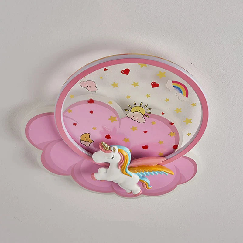 Afralia™ Unicorn Pink LED Ceiling Chandelier for Princess Nursery Room.