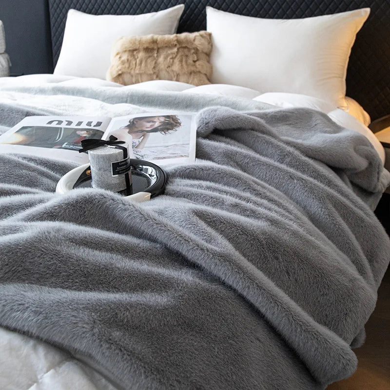 Afralia™ Faux Fox Fur Plush Blanket: Ultra Soft, Warm, and Luxurious for Office, Sofa, and Travel