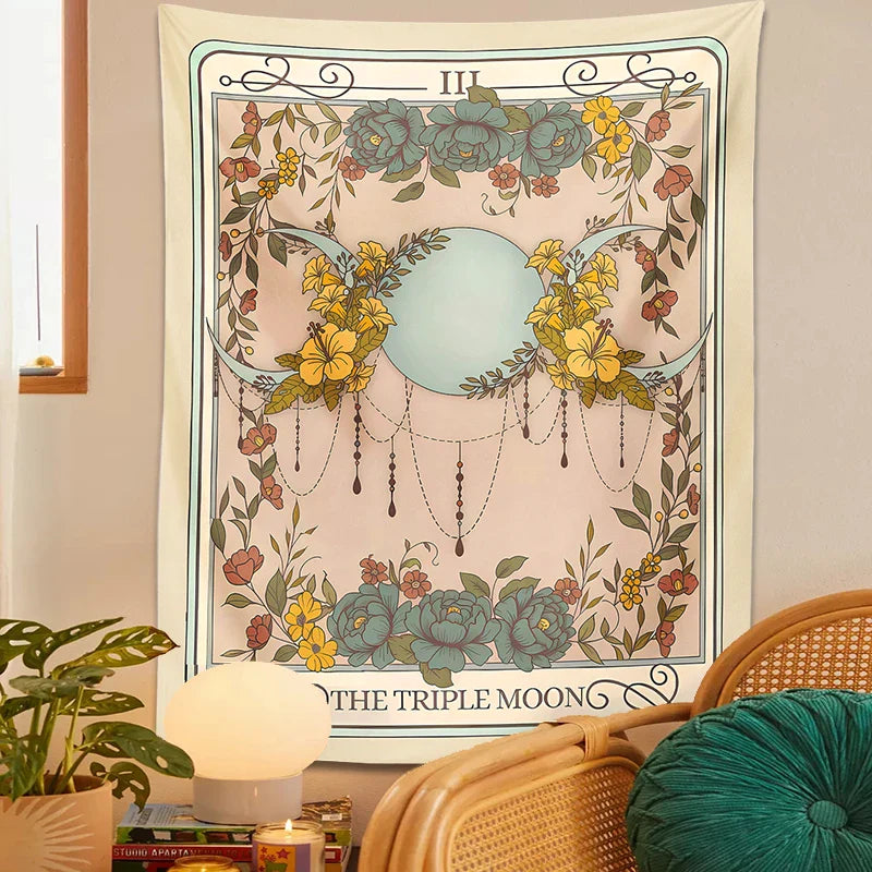 Afralia™ Triple Moon Tarot Tapestry Wall Hanging for Celestial Home Decor & Witchy Clothing