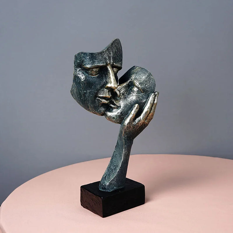 Afralia™ Retro Abstract Couple Kissing Lover Statue | Home Decor Love Sculpture Figurine