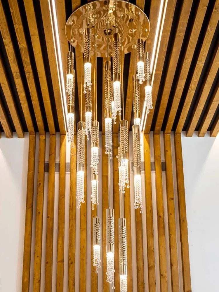 Afralia™ Crystal LED Large Staircase Chandelier for Modern Living Room Hall Loft