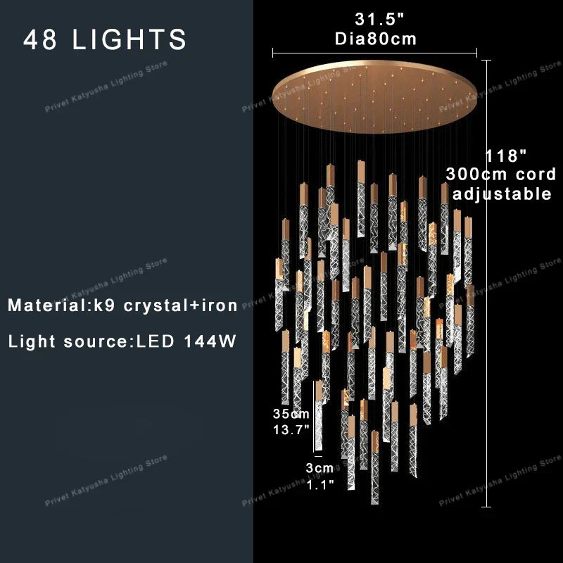 Afralia™ Crystal Pendant Lights for Living Room, Elegant Dimmable Long Lamparas De Techo
