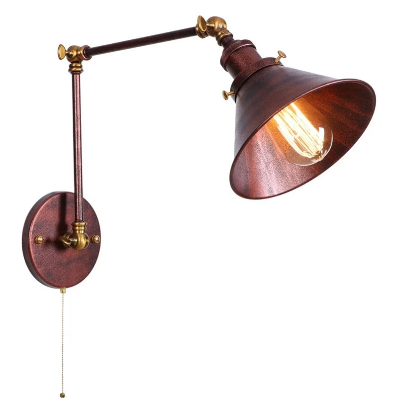 Afralia™ Iron LED Wall Lamp Pull Chain Switch Industrial Vintage Loft Stair Light
