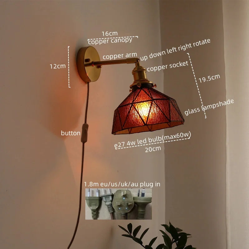 Afralia™ Copper Glass LED Wall Lamp Modern Nordic Home Decor Applique Murale