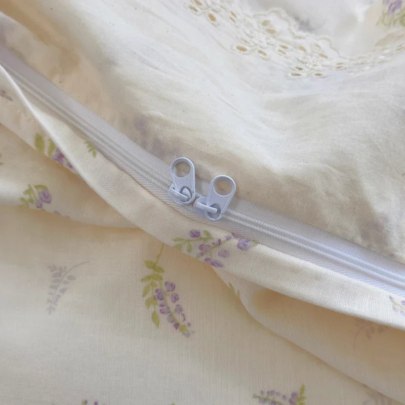 Afralia™ Lavender Lace Bedding Set: Single Queen Size Duvet, Sheet, Pillowcases