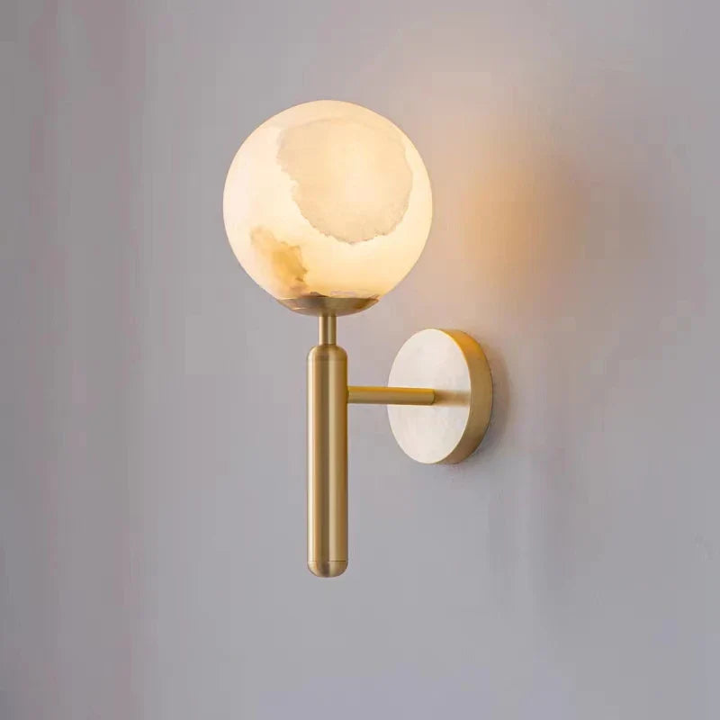 Afralia™ Marble Stone Ball Wall Sconce, G9 Brass Gold Lighting Fixtures for Home Décor