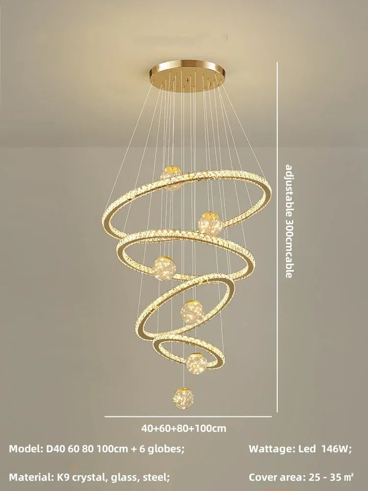 Afralia™ Crystal LED Chandelier: Modern Living Room Pendant Lights, Glass Globe Hanging Lamp