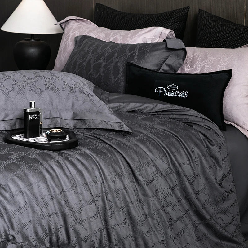 Afralia™ Luxury 1000TC Egyptian Cotton Jacquard Bedding Set in Dark Gray