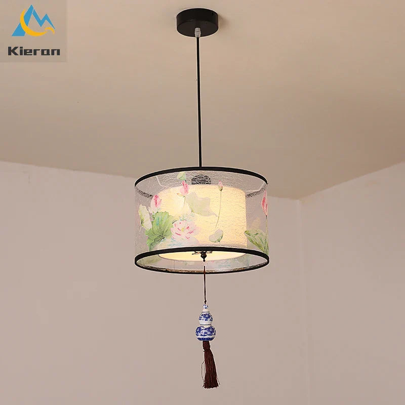 Afralia™ Modern Minimalist Fabric LED Chandelier Room Decoration Chinese Style Pendant Lamp