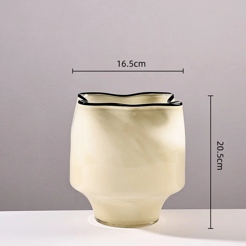 Afralia™ Pleated Glass Vase: Black-edged Terrarium & Flower Arrangement Home Decor Jar