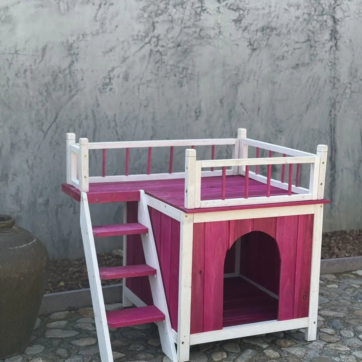 Afralia™ Wooden Pet Villa with Balcony Stairs for Cats and Small Dogs
