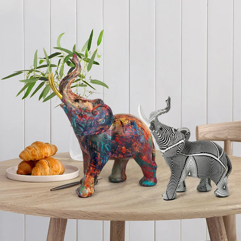 Afralia™ Splatter Art Elephant Decor Statue, Colorful Resin Animals, Desk Collection Display