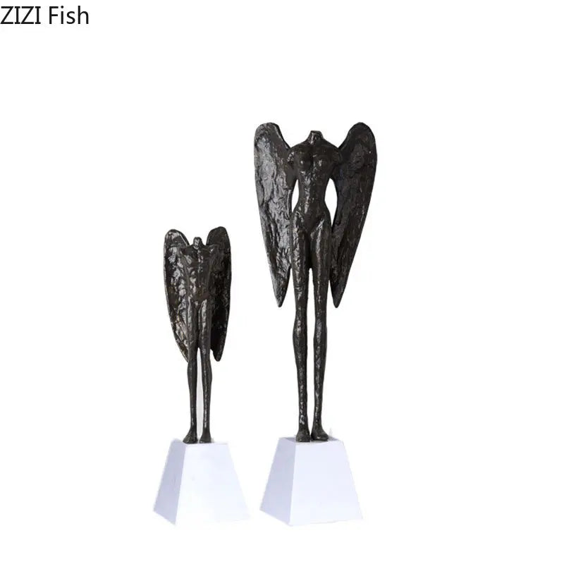Afralia™ Angel Abstract Figures Sculpture Cast Iron Home Decor Statue Craft