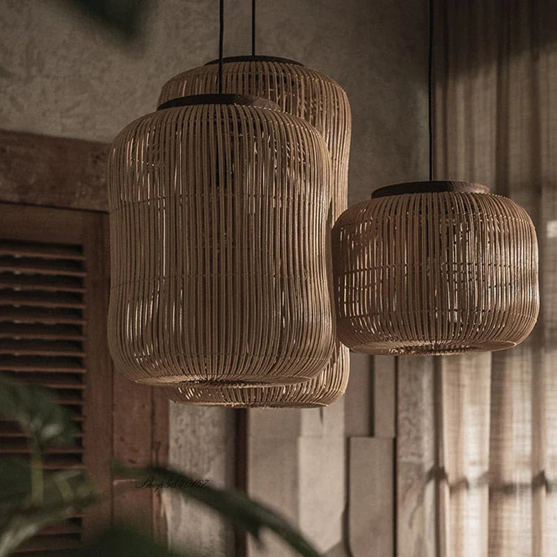 Afralia™ Japanese Rattan Pendant Light: Vintage Wabi-sabi Lighting for Home Living and Dining Room