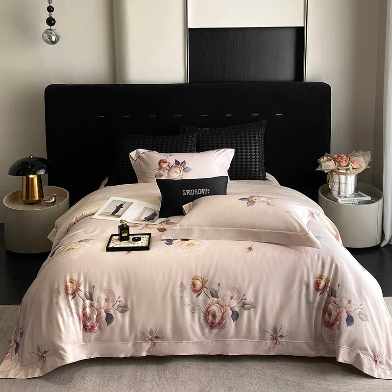 Afralia™ Vintage Rose Flower Print Bedding Set with Egyptian Cotton Luxury and Timeless Elegance