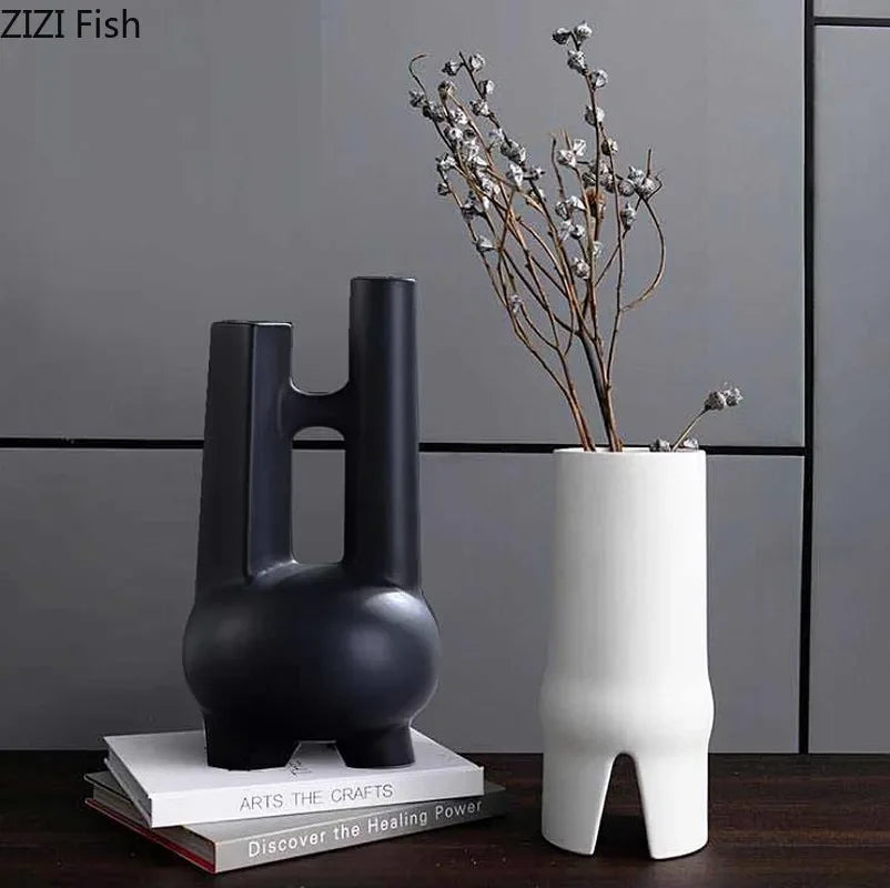 Afralia™ Elegant Striped Ceramic Vase TV Cabinet Crafts Hydroponic Home Decor Gift