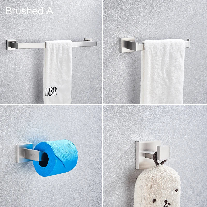 Afralia™ Stainless Steel Bathroom Hardware Set: Hook, Paper Holder, Towel Bar - Wall-mounted, Kitchen Facilities