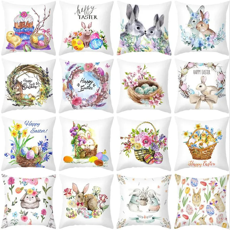 Afralia™ Easter Rabbit & Eggs Pillowcase: Festival Home Decor Flower Bunny Print Cushion Cover