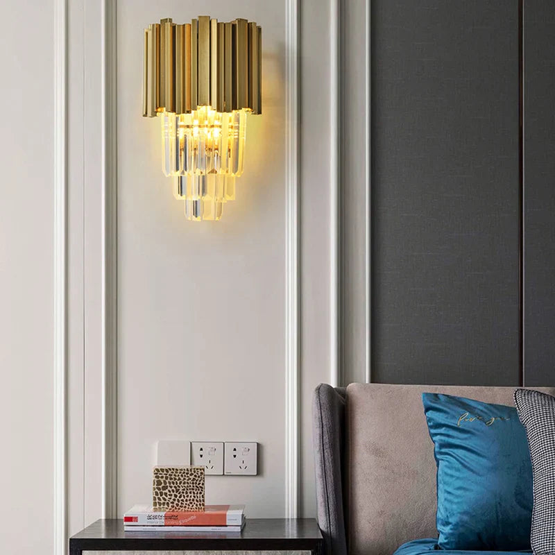 Afralia™ Gold Crystal Wall Lamp with LED Light for Home Lighting