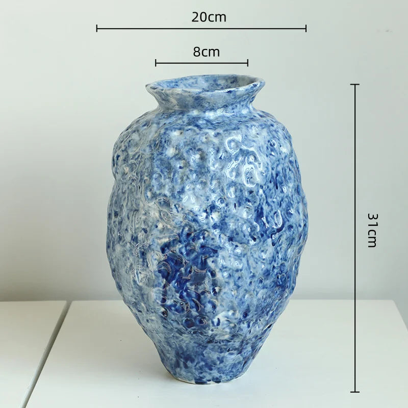 Afralia™ Blue Ceramic Vase Hydroponic Terrarium Flowerpot Decoration Home Flower Vase