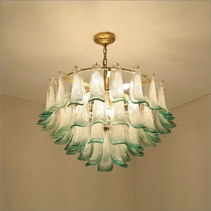 Afralia™ Luxury Green Glass Pendant Lights Metal Round Luminaria Fixture