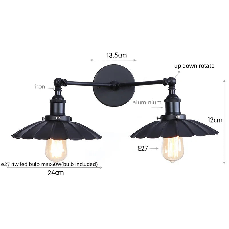 Afralia™ Loft LED Wall Lights 2-heads Plug In Industrial Lamparas De pared