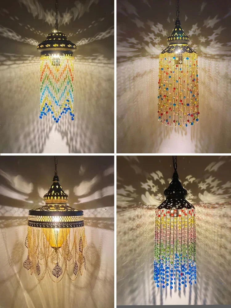 Afralia™ Bohemian Crystal Pendant Lights LED E27 Gold/Black Cafe Bar Decor