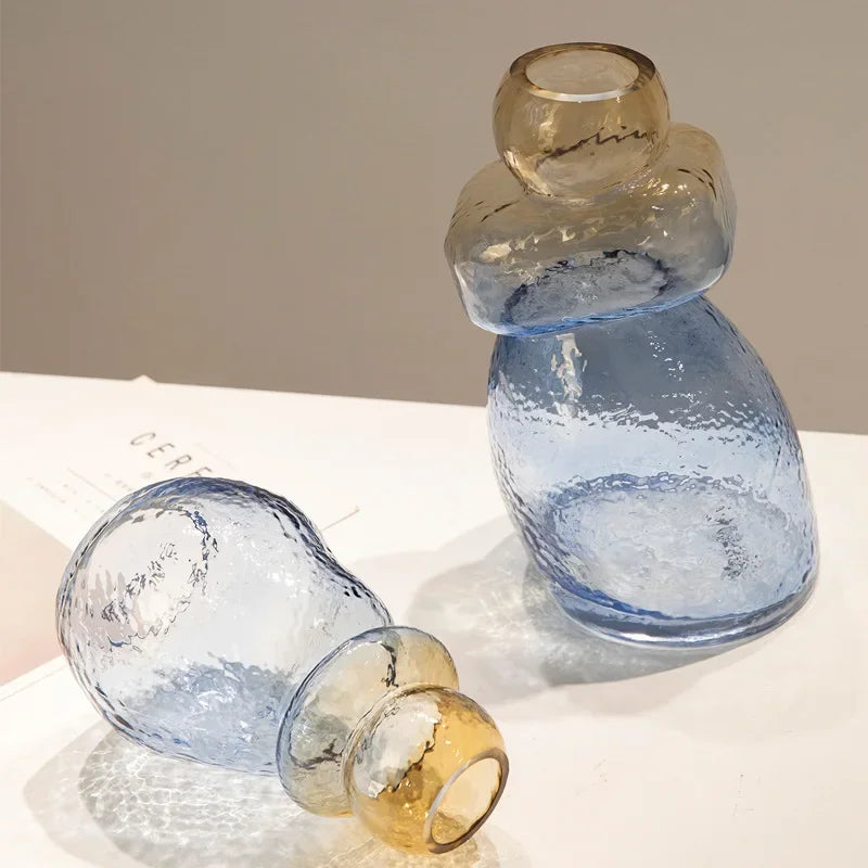 Afralia™ Gourd Shape Gradient Glass Vase Irregular Rockery Terrarium Home Decoration