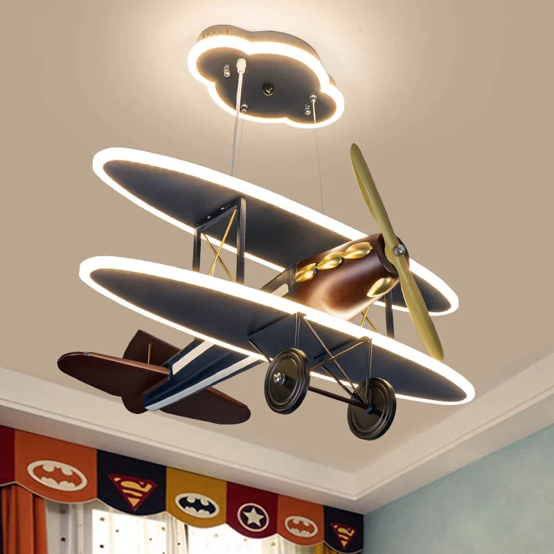 Afralia™ Iron Aircraft Pendant Light: Creative European Design for Boys' Bedroom, LED Illumination