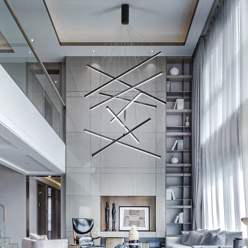 Afralia™ Modern LED Stair Chandelier in Black Aluminum Body for Living Room, Dining Room & Bedroom