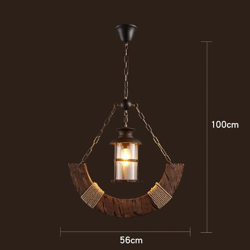 Afralia™ Wood and Iron Chandelier Pendant Lighting for Kitchen Island, Bedroom, Coffee Shop