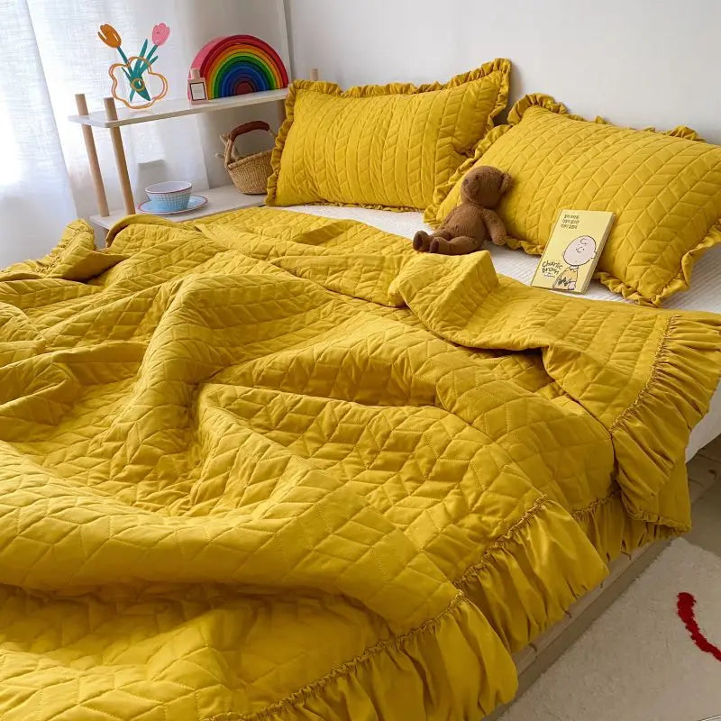 Afralia™ Korean Style Washed Solid Color Quilt Blanket for Summer Bedspread