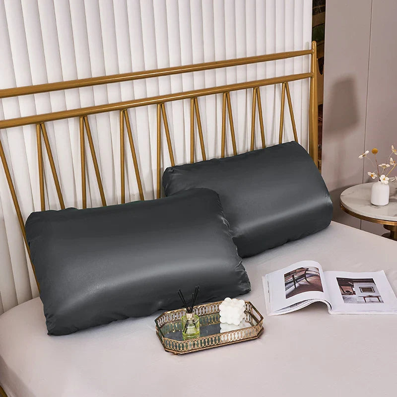 Afralia™ Imitation Silk Elastic Band Pillowcase Queen King Size Smooth Satin Luxury Bedding