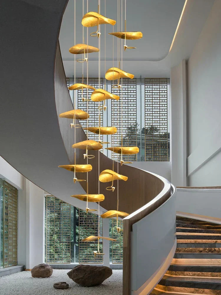 Afralia™ Copper Lotus LED Chandelier: Modern Staircase Lighting for Luxury Duplex Living Room