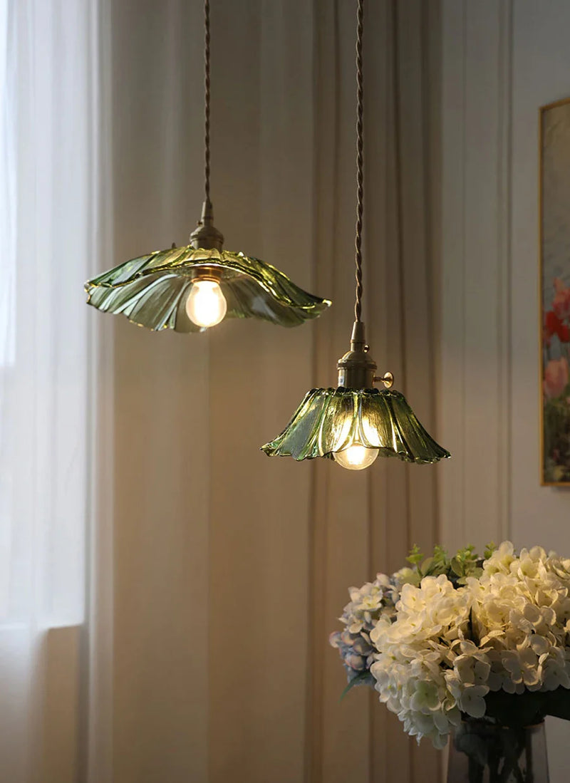 Afralia™ Japanese Sunflower Glass Pendant Lights Modern Brass Hanglamp Fixture