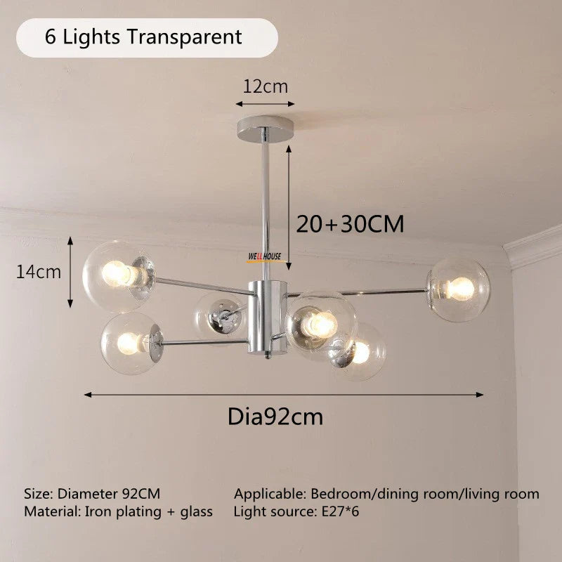 Afralia™ Silver LED Glass Chandelier for Bedroom Living Room Kitchen - Modern Nordic Pendant Light