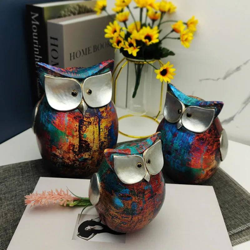 Afralia™ Resin Owl Statues: Cute Animal Figurines for Interior Decor and Office Ornaments