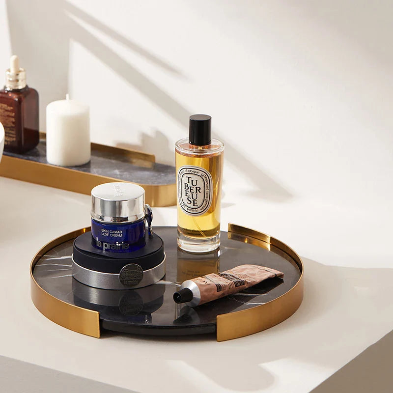 Afralia™ Marble Tray with Golden Metal Pallet for Bathroom Luxury Storage