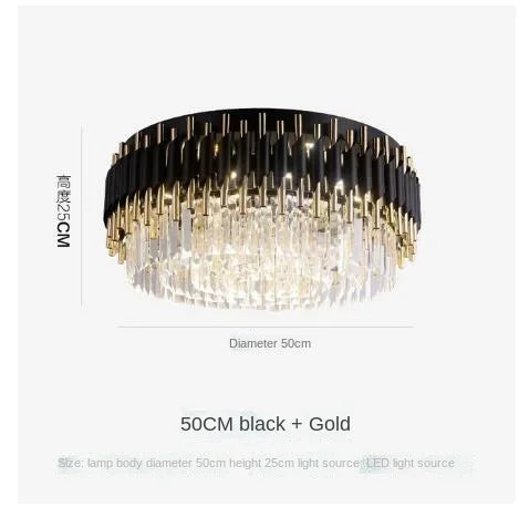 Afralia™ Gold Black Crystal Ceiling Chandeliers: Modern LED Round Kitchen Pendant Lamps for Home Lighting