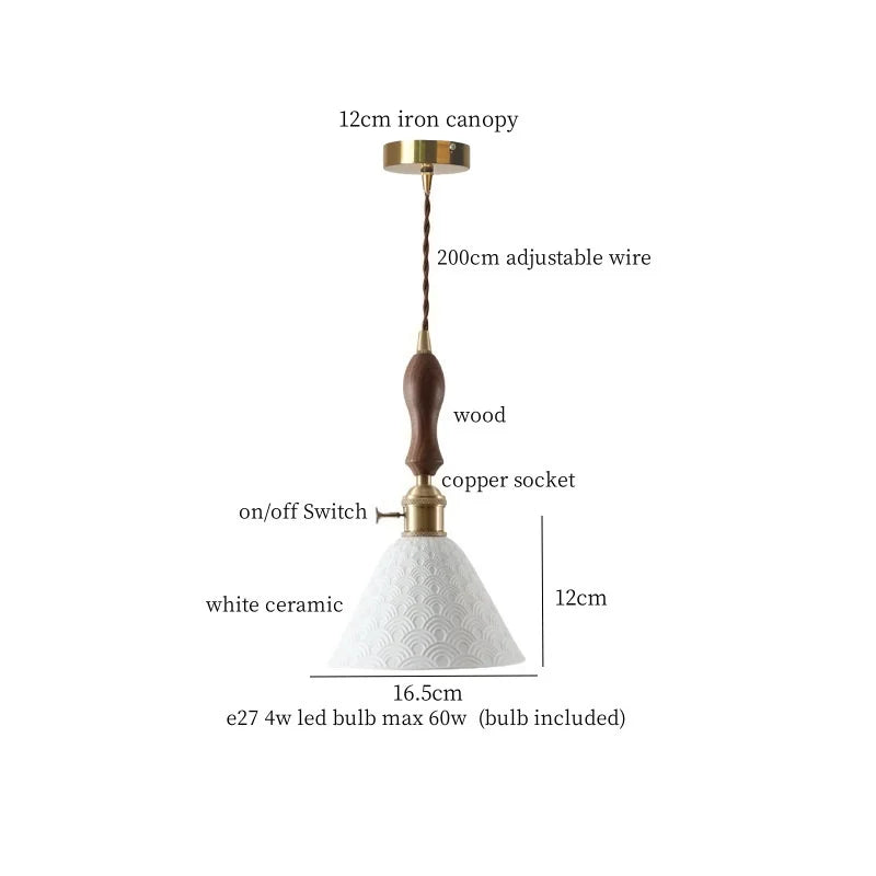 Afralia™ Ceramic Wood LED Pendant Light Fixtures for Bar, Bedroom, Living Room
