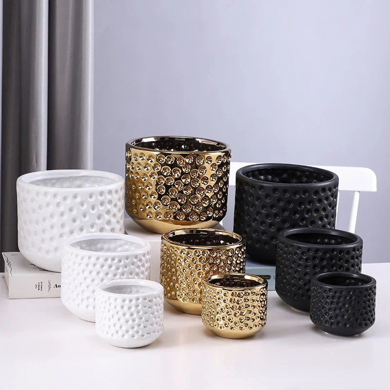 Afralia™ Gold Ceramic Flower Pot Succulent Vase Terrarium Plant Pots for Home Balcony Decor