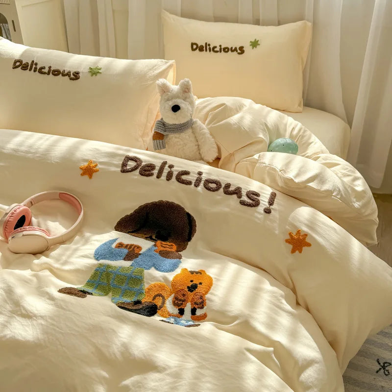 Afralia™ Cartoon Embroidery Bed Sets - Super Soft & Cute Bedding Set for Kids & Adults