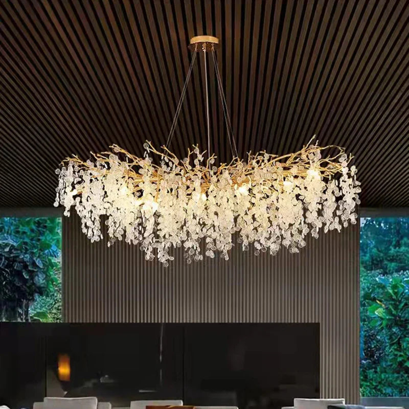 Afralia™ Gold Aluminium Crystal Chandelier for Elegant Dining Room Lighting