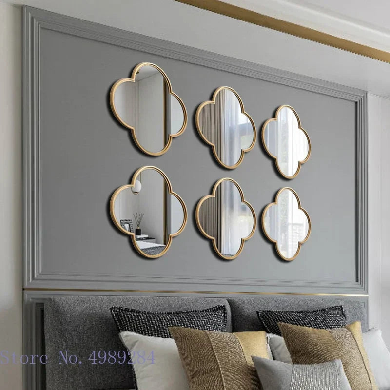 Afralia™ Golden Border Geometric Plum Flower Mirror Wall Decoration